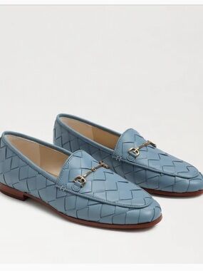 Sam Edelman Loraine Light Blue Woven Leather Loafers with Gold Bit